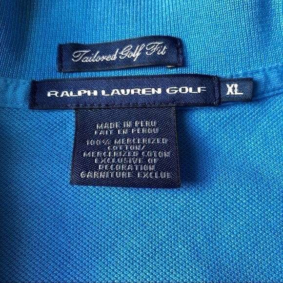 𝅺Ralph Lauren Polo Golf Shirt Big Pony Tailored Fit Cotton Mesh Blue Y2K - Picture 8 of 12